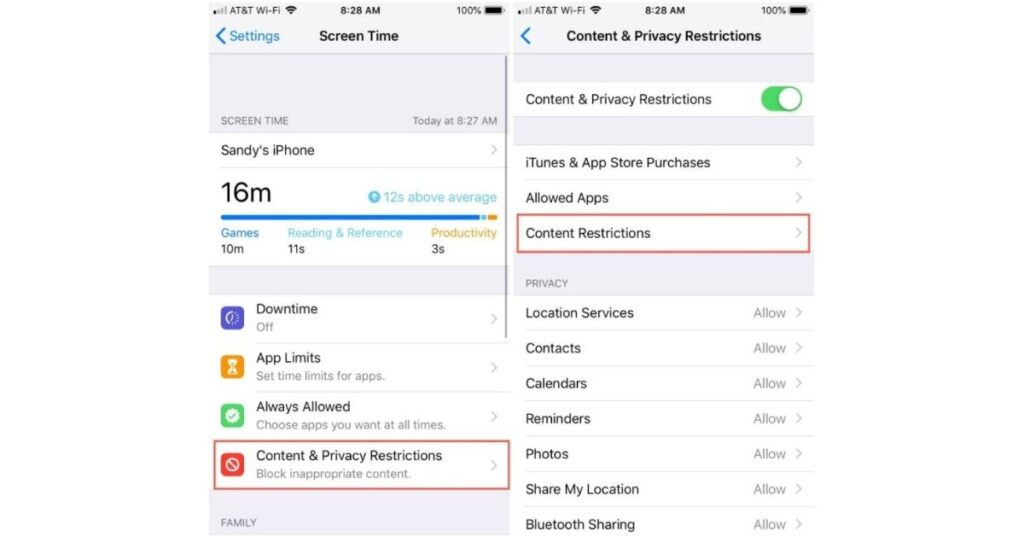 content and privacy restrictions iPhone