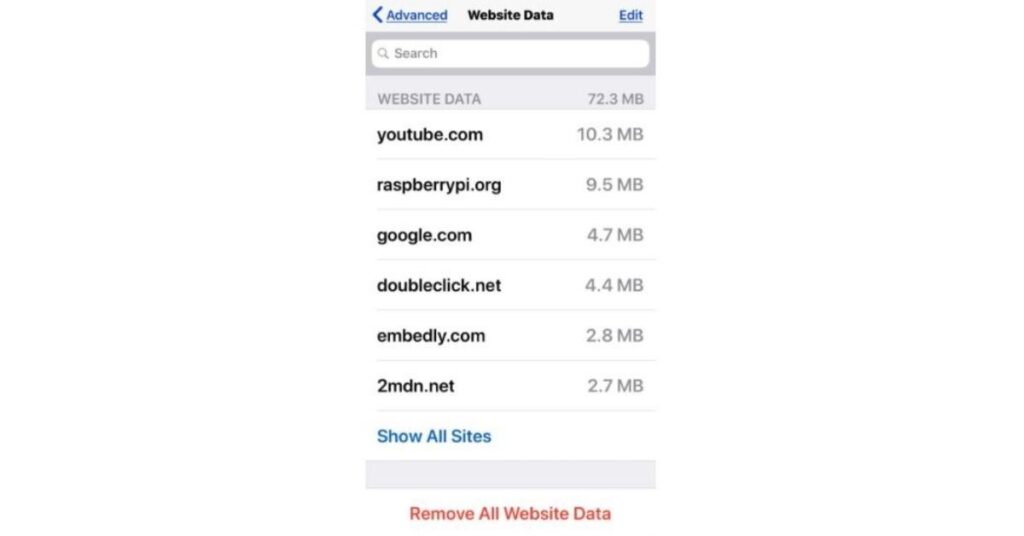 Remove all website data on iPHONE