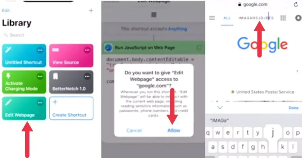 inspect element on iPhone using Shortcut app
